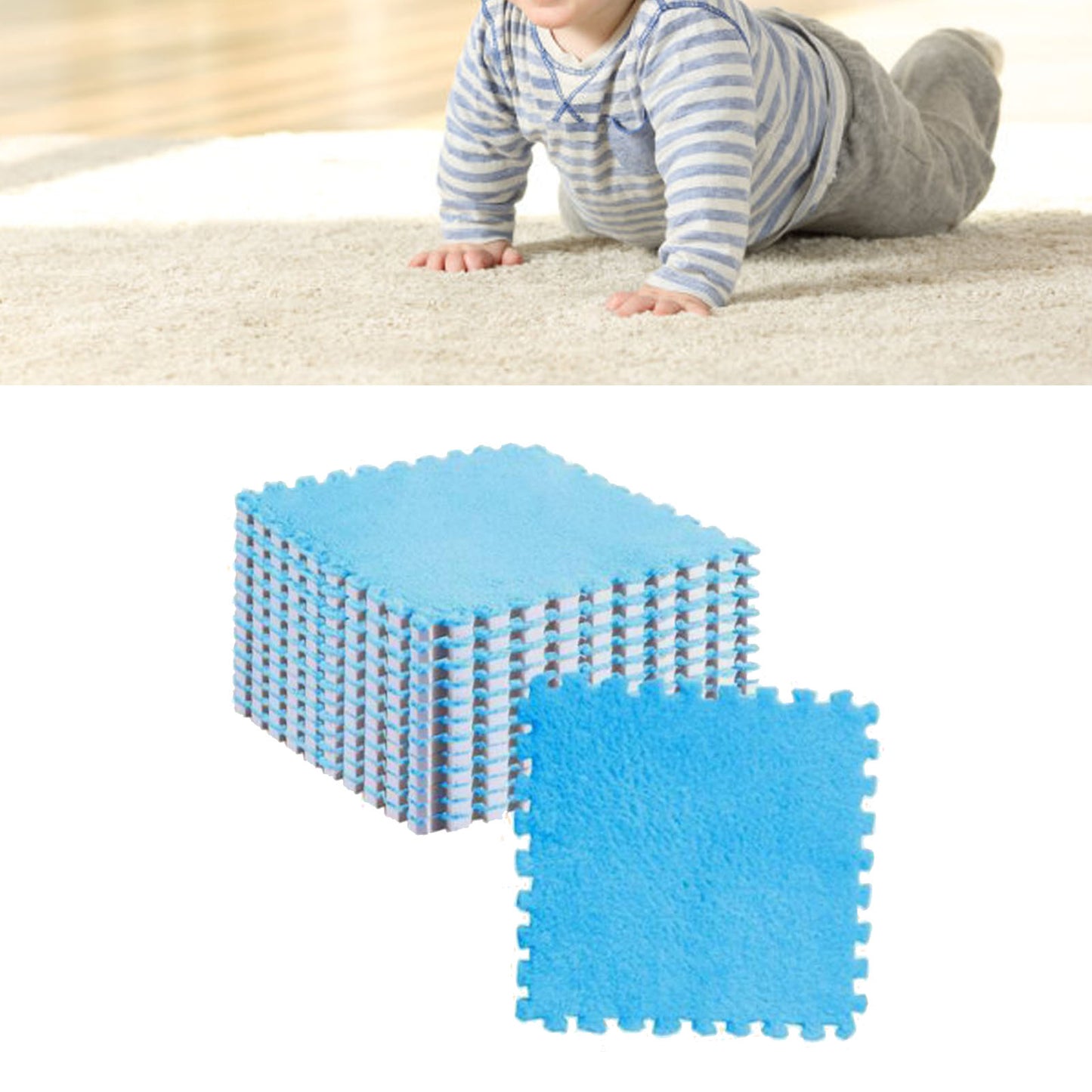 10pcs Interlocking Floor Mat Soft Warm Prevent Slip Cuttable Plush Foam Carpet Tiles for Children Room Bedroom