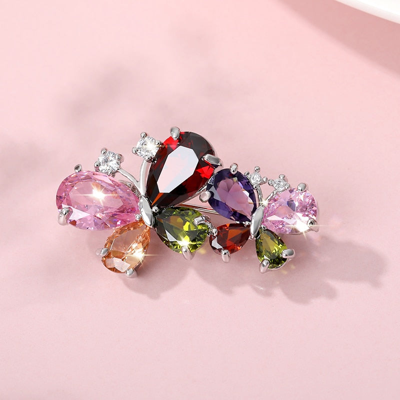 Women's,Teen's, Juniors, Cute Multi-Colored Rhinestone Butterfly Brooch For All Occasions