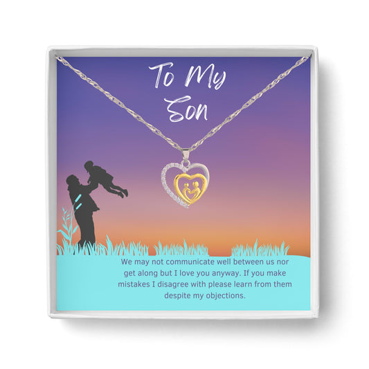 "To My Son." Pave Heart Pendant Necklace